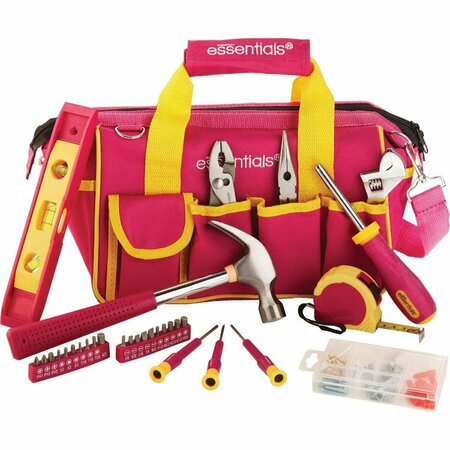 ESSENTIALS Tool Bag, Around-the-House Homeowner's Tool Set with Pink Tool Bag 32-Piece, Pink 21043